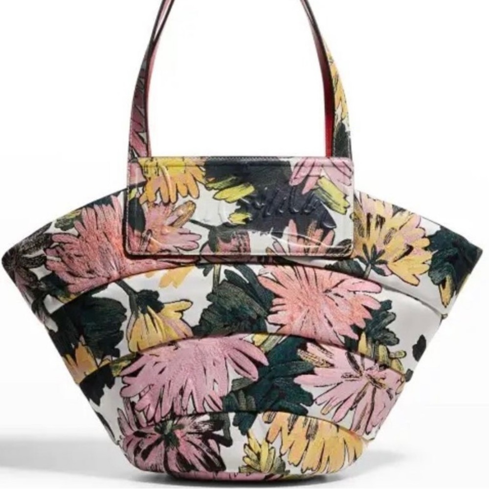 Christian Louboutin Loubishore Floral Tote Bag with Trapezoid Shape